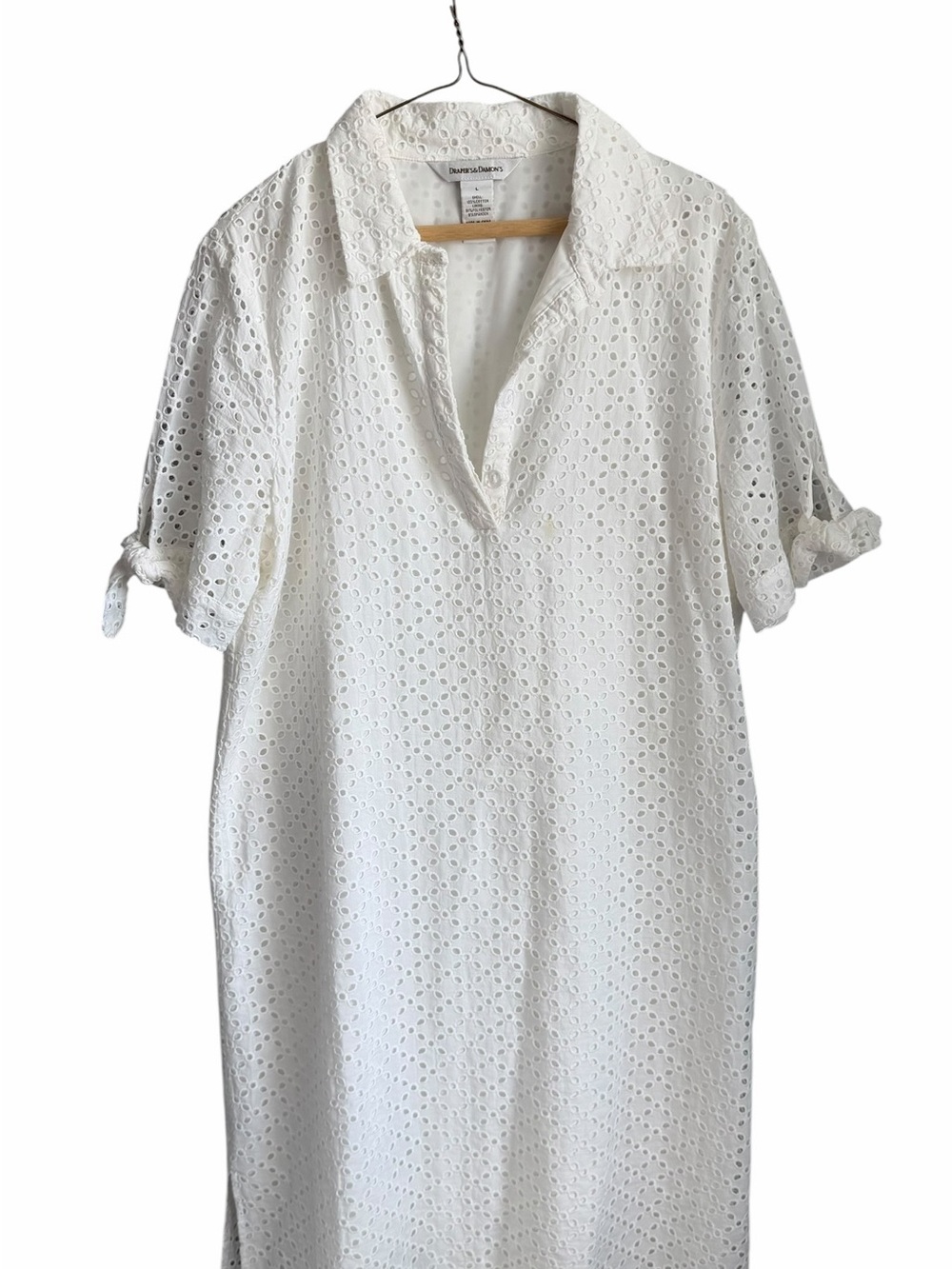 Cotton Eyelet Shirt Dress - White